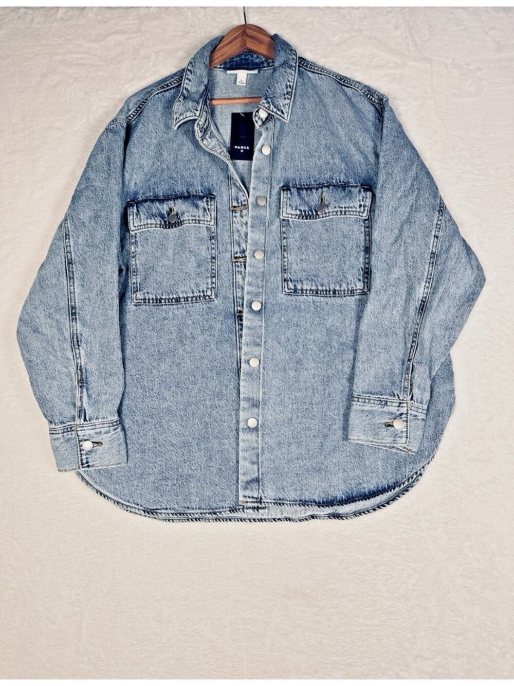 Parke Target Denim Shacket Shirt Jacket Light Wash Oversized Button Front Sz XL - Picture 3 of 16